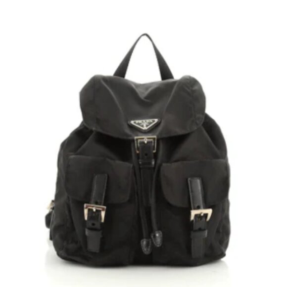 Prada Handbags - Prada Nylon Black Double Front Backpack Tessuto Drawstring Vintage Designer Bag